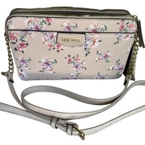 Brand New NINE WEST Flowers Flowered Floral Mini Crossbody Purse Handbag Tan